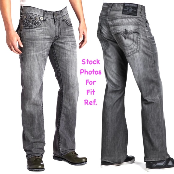 🚫SOLD!👖NWOT |•TRUE RELIGION•| Grey 'Ricky' Straight Leg Flap Pocket Jeans 34 - Picture 13 of 16